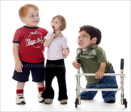 All eyes on the lady...  From left, Jake Petruzzelli, 6, (Type SED), Kenadie Jourdin-Bromley, 5, (Primordial Dwarfism) and Chance Peters, 8. (Type SED-C)  